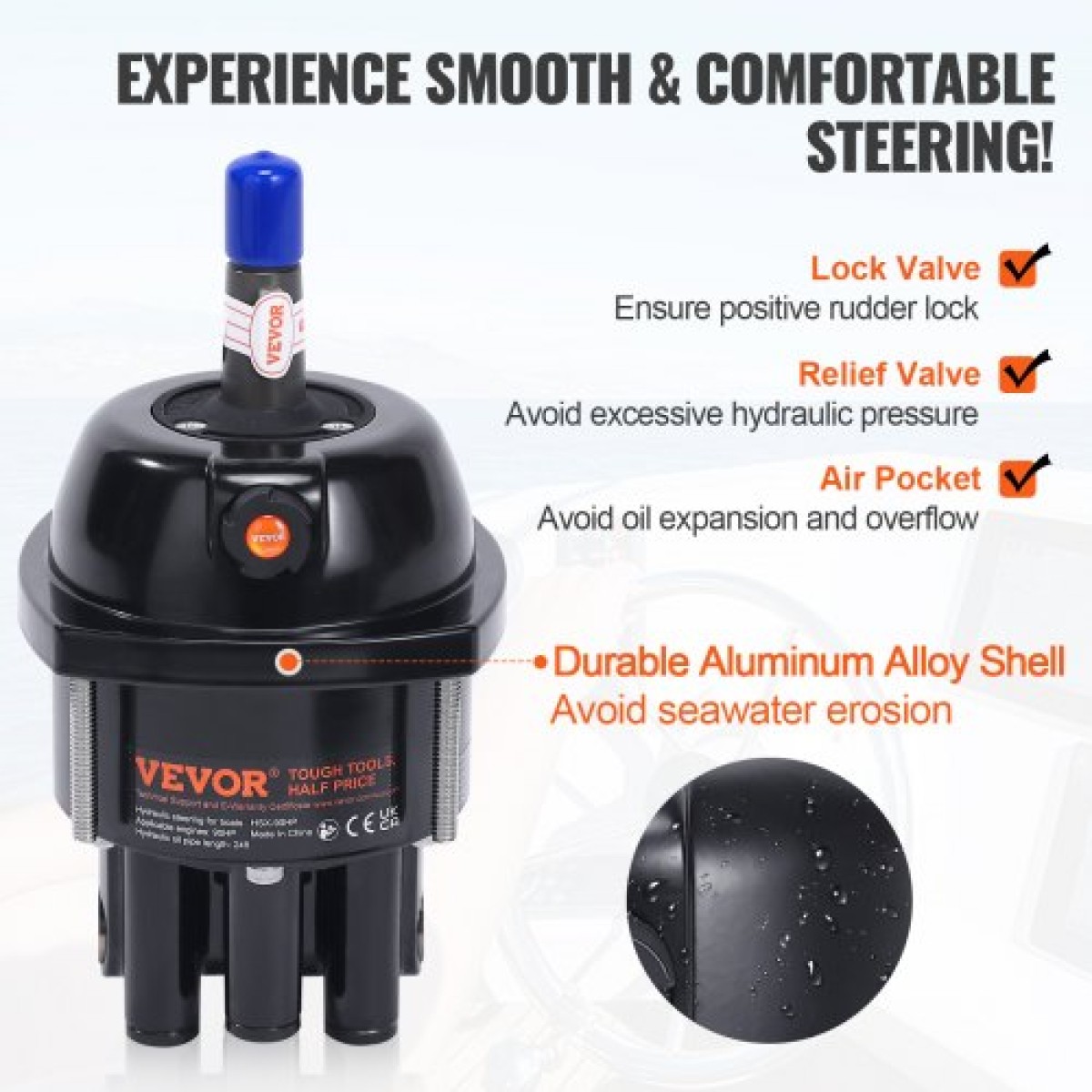VEVOR Hydraulic Outboard Steering Kit, 90HP, Marine Boat Hydraulic Steering System, με κύλινδρο αμφίδρομης κλειδαριάς αντλίας τιμόνι και υδραυλικό σωλήνα διεύθυνσης 731,5 cm, για μονοκινητήρια σκάφη ενός σταθμού