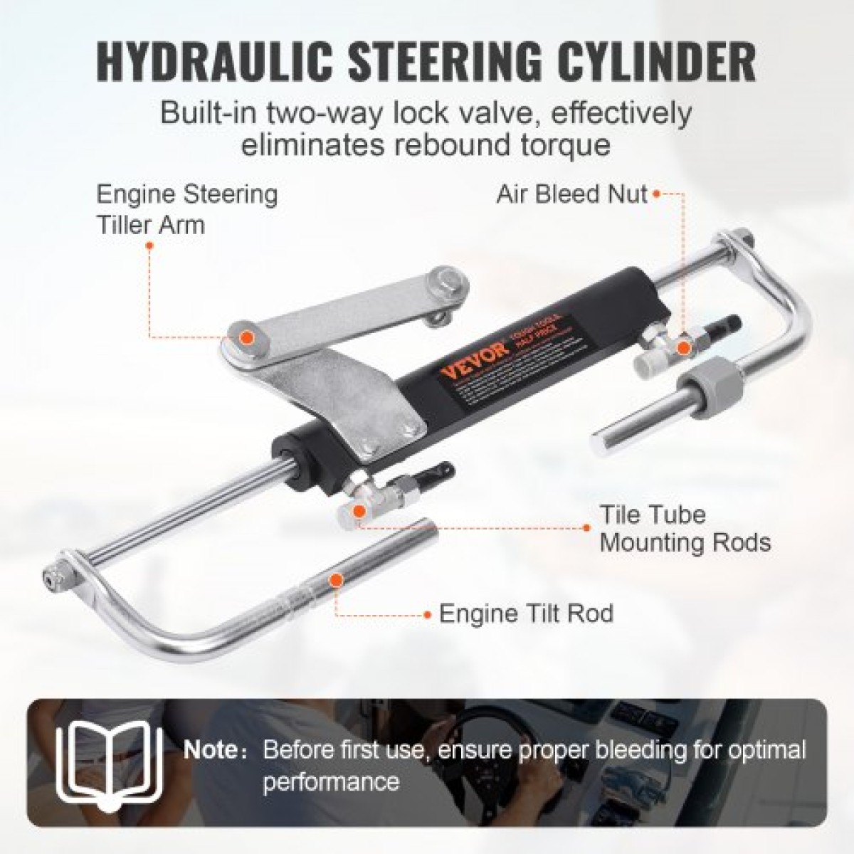 VEVOR Hydraulic Outboard Steering Kit, 90HP, Marine Boat Hydraulic Steering System, με κύλινδρο αμφίδρομης κλειδαριάς αντλίας τιμόνι και υδραυλικό σωλήνα διεύθυνσης 731,5 cm, για μονοκινητήρια σκάφη ενός σταθμού