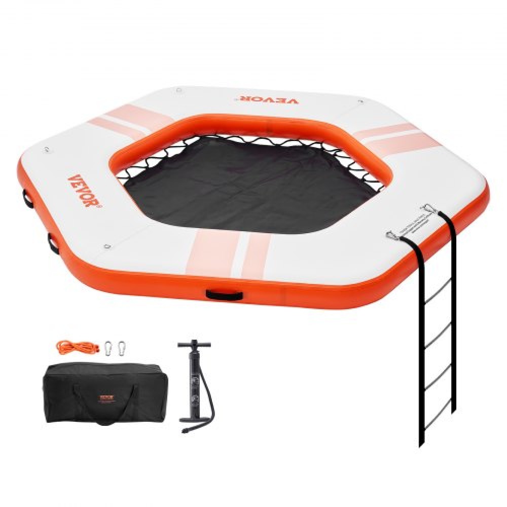VEVOR Inflatable Floating Dock, ø8.5FT Inflatable Dock Platform with ø5FT Trampoline Mesh Pool, Non-Slip Floating Platform Water Mat with Portable Bag & Detachable Ladder for Pool Beach Relaxation