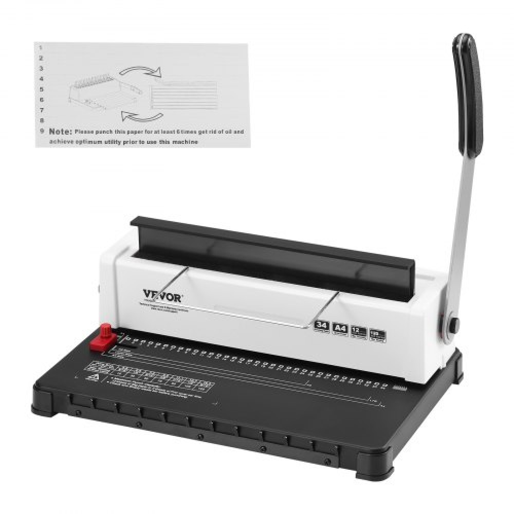 VEVOR Coil Spiral Binding Machine, Manual Book Maker 34-Holes Binding 120 Sheets, Punch Binder Adjustable 4,76 mm - 14,29 mm Coil Binding Spines, for Letter Size, A4, A5.
