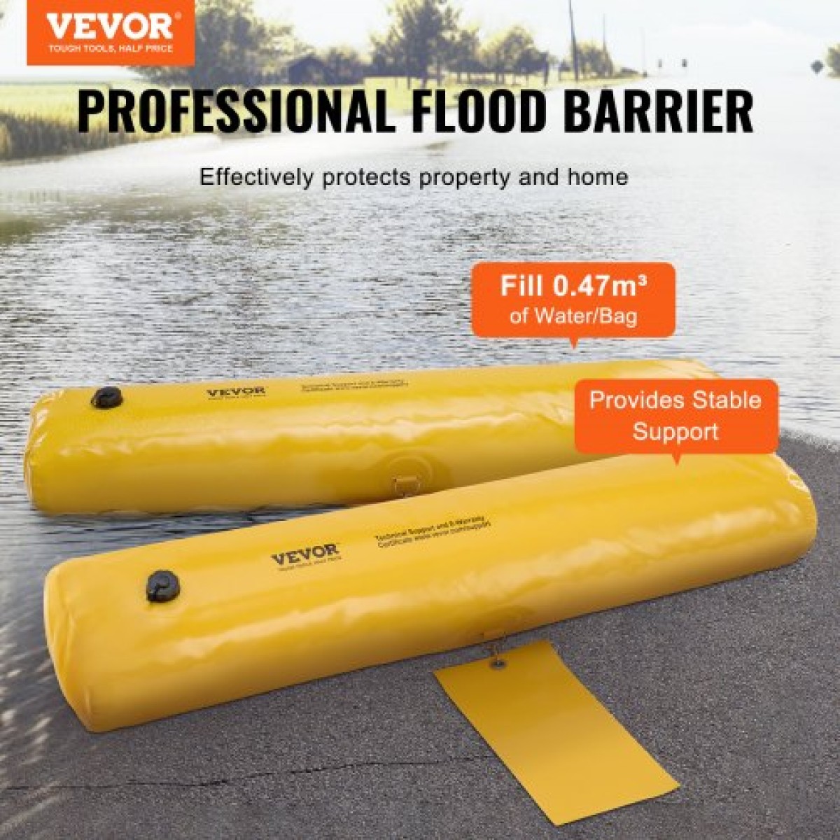 VEVOR Flood Barriers, Sandbag Alternative Flood Bag 4 Pack, Flood Barrier για το σπίτι, Water Barriers για πλημμύρες, Πόρτα, Drive (122 × 25 × 17 cm)