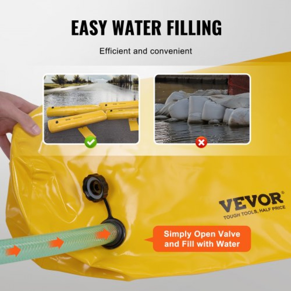 VEVOR Flood Barriers, Sandbag Alternative Flood Bag 4 Pack, Flood Barrier για το σπίτι, Water Barriers για πλημμύρες, Πόρτα, Drive (122 × 25 × 17 cm)