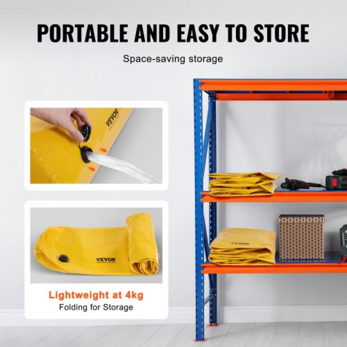 VEVOR Flood Barriers, Sandbag Alternative Flood Bag 4 Pack, Flood Barrier για το σπίτι, Water Barriers για πλημμύρες, Πόρτα, Drive (122 × 25 × 17 cm)