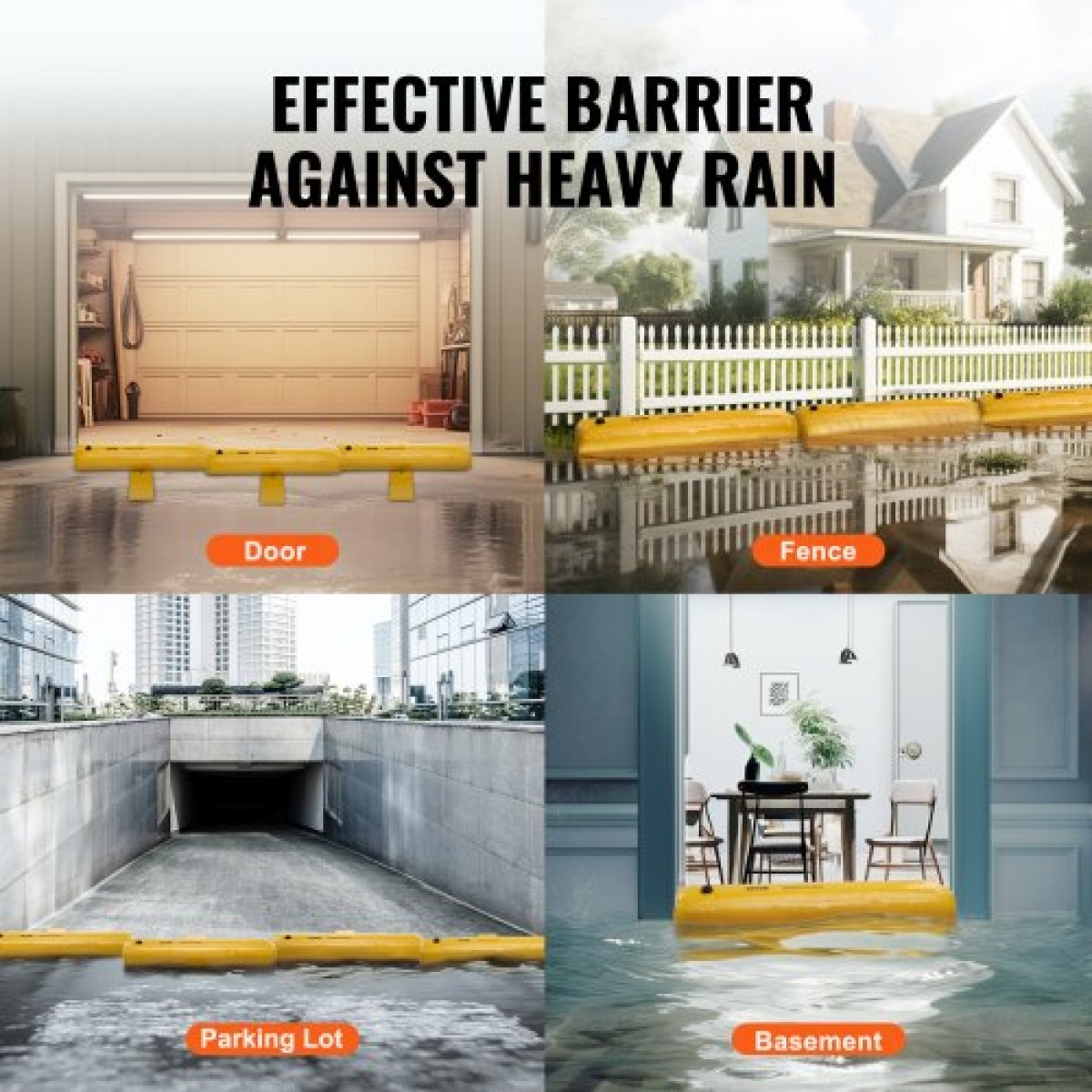 VEVOR Flood Barriers, Sandbag Alternative Flood Bag 4 Pack, Flood Barrier για το σπίτι, Water Barriers για πλημμύρες, Πόρτα, Drive (122 × 25 × 17 cm)