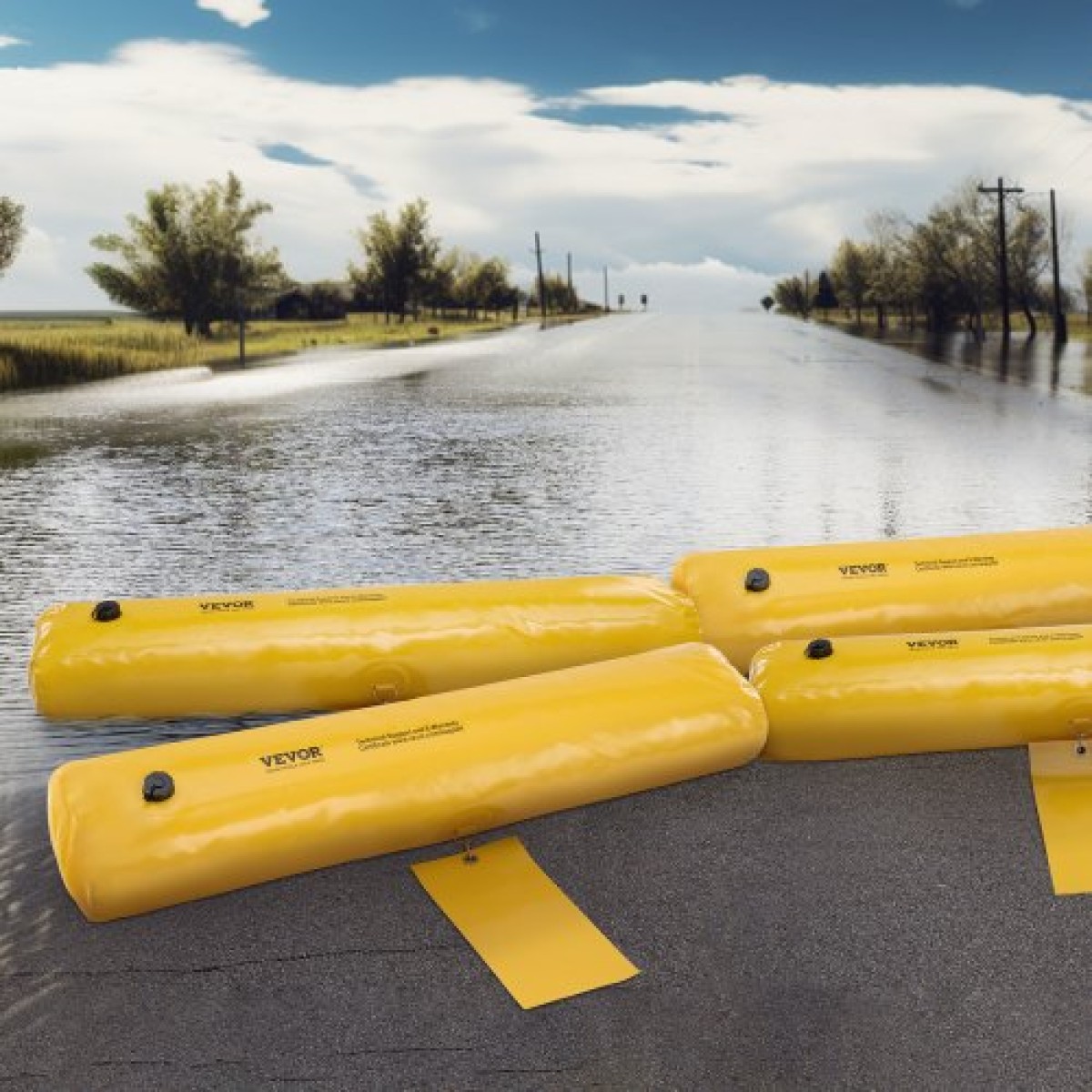 VEVOR Flood Barriers, Sandbag Alternative Flood Bag 4 Pack, Flood Barrier για το σπίτι, Water Barriers για πλημμύρες, Πόρτα, Drive (122 × 25 × 17 cm)