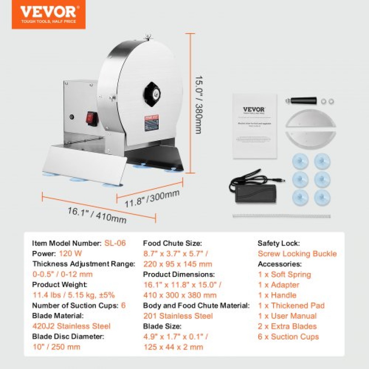 VEVOR Electric Vegetable Slicer, 0-0,5"/0-12mm Thickness Adjustable Commercial Slicer Machine, Μετατρέψιμο σε χειροκίνητο, Μηχάνημα κοπής τροφίμων από ανοξείδωτο χάλυβα, για πατάτες, λεμόνι, ντομάτα, μήλο
