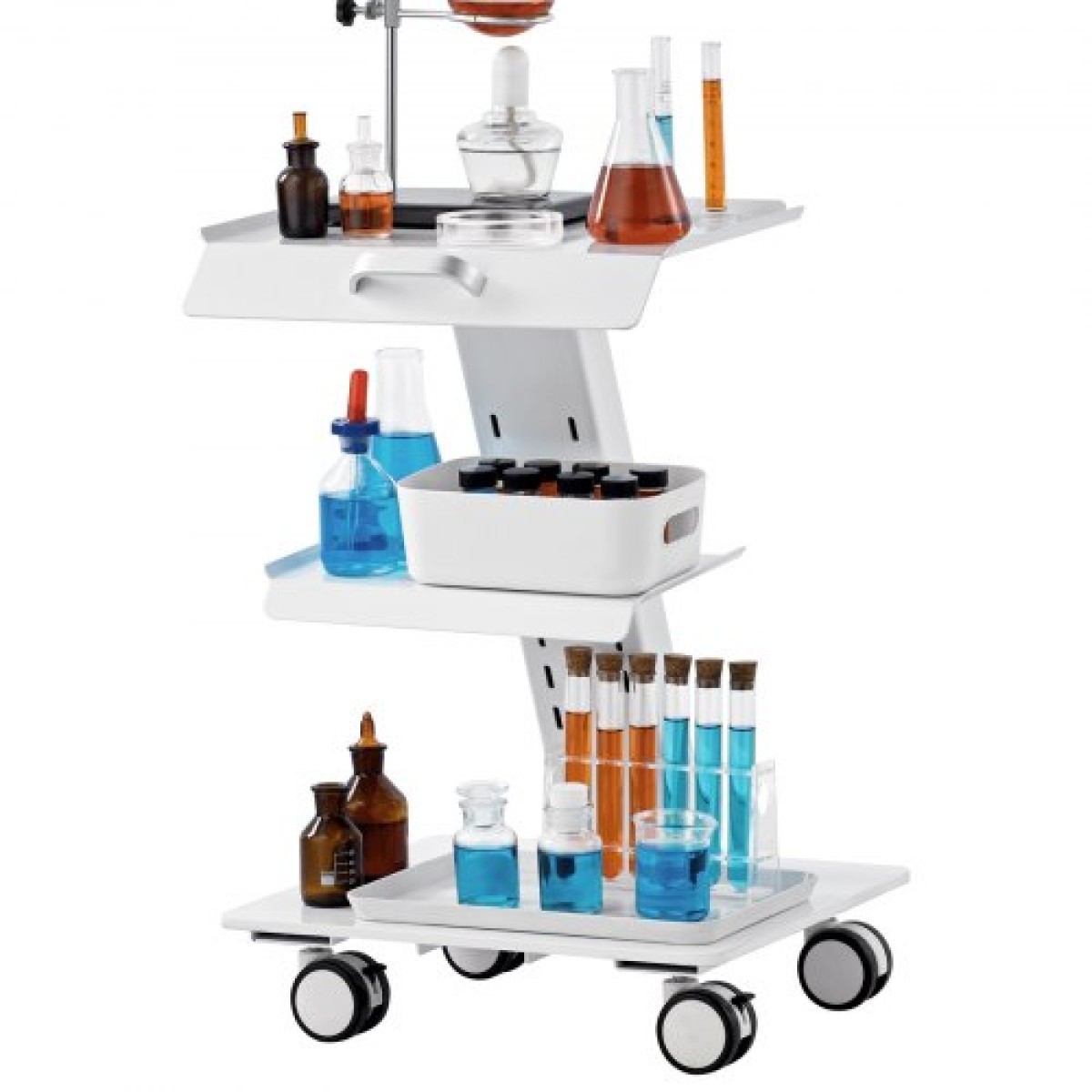 VEVOR Lab Trolley, 3-Layer Rolling Lab Cart, Metal Mobile Trolley with Swivel Wheels, Tray Rolling Cart Clinic Cart 100 kg Weight, for Lab, Clinic, Beauty and Salon