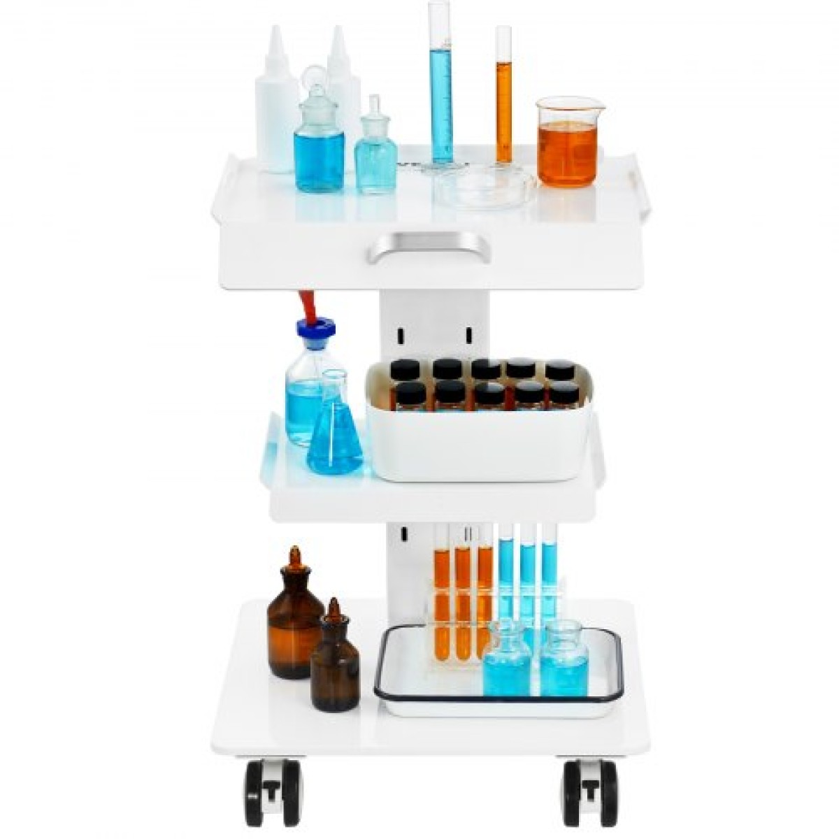 VEVOR Lab Trolley, 3-Layer Rolling Lab Cart, Metal Mobile Trolley with Swivel Wheels, Tray Rolling Cart Clinic Cart 100 kg Weight, for Lab, Clinic, Beauty and Salon