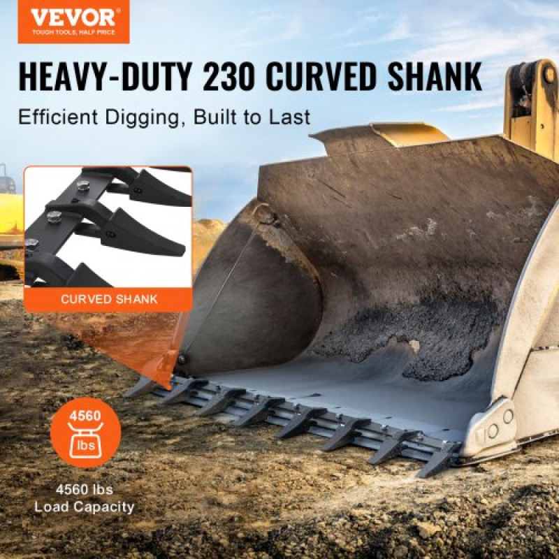 VEVOR Bucket Tooth Bar, 66'', Heavy Duty Tractor Bucket 8 Teeth Bar for Loader Tractor Skidsteer, 4560 lbs Load-Bearing Capacity Bolt On Design, για αποτελεσματική εκσκαφή εδάφους και προστασία του κάδου