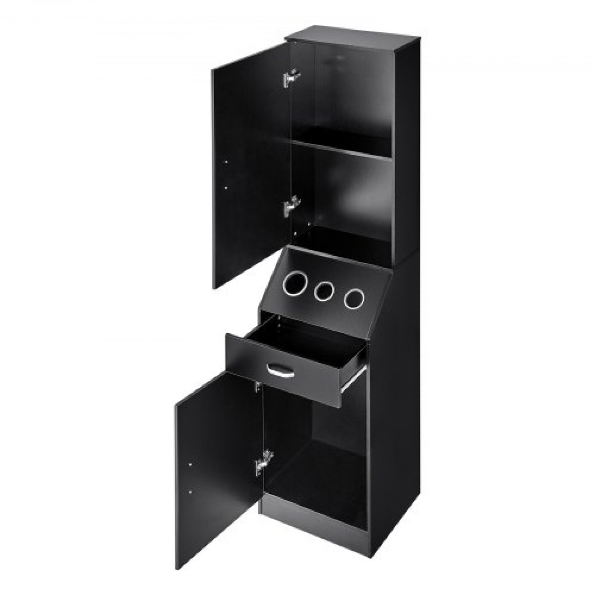 Ντουλάπα αποθήκευσης VEVOR Salon, Barber Salon Station for Hair Stylist, Hair Stylist Station Set, με 3 θήκες για πιστολάκι μαλλιών, ντουλάπια και ένα συρτάρι, μαύρο