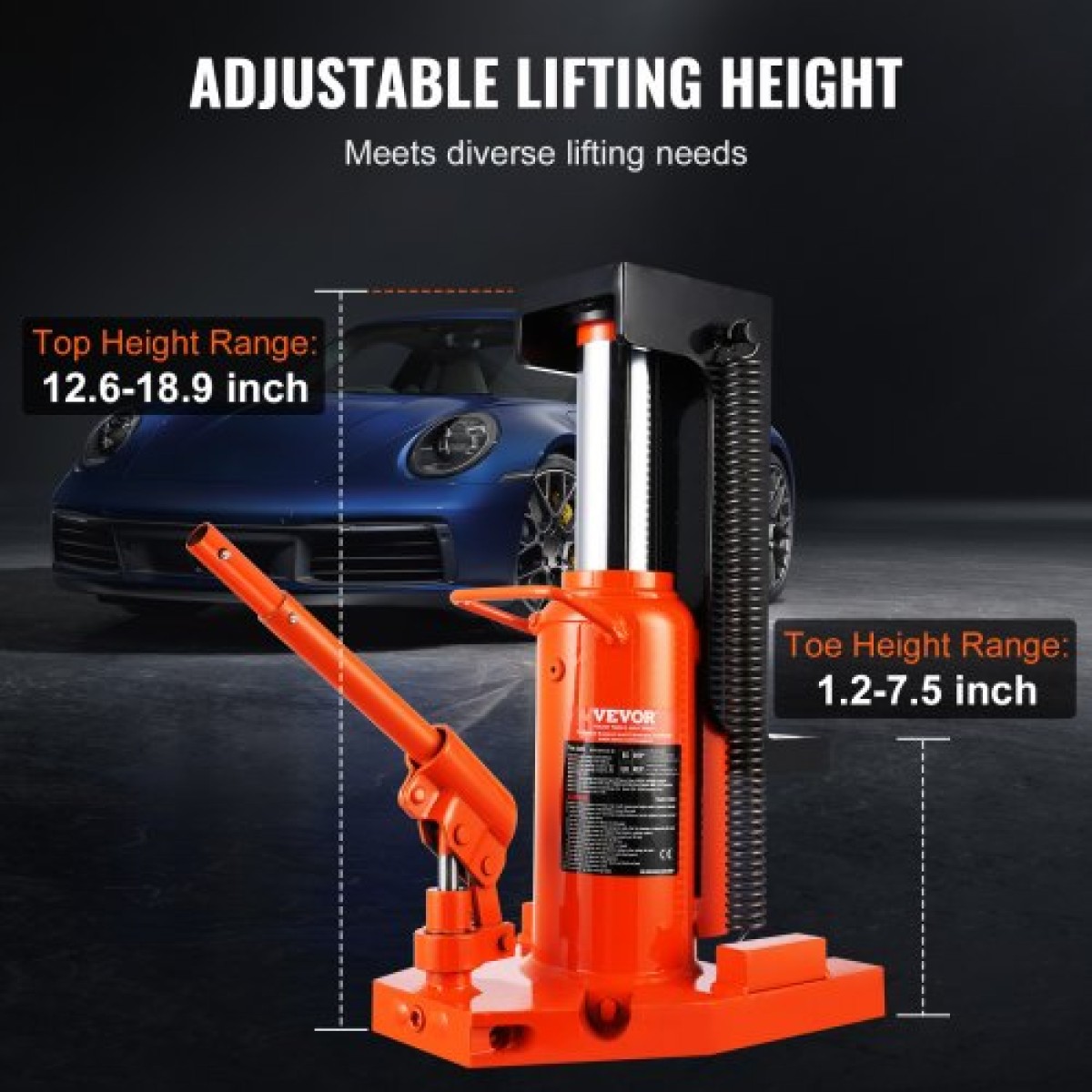 VEVOR Hydraulic Toe Jack, 10 Ton On Toe Jack Lift, 20 Ton On Top Lift Capacity Machine Jack, 1,2-7,5 in Toe Height, 12,6-18,9 in Toe Height, Air Hydraulic Claw Jack for Machinery, Industry