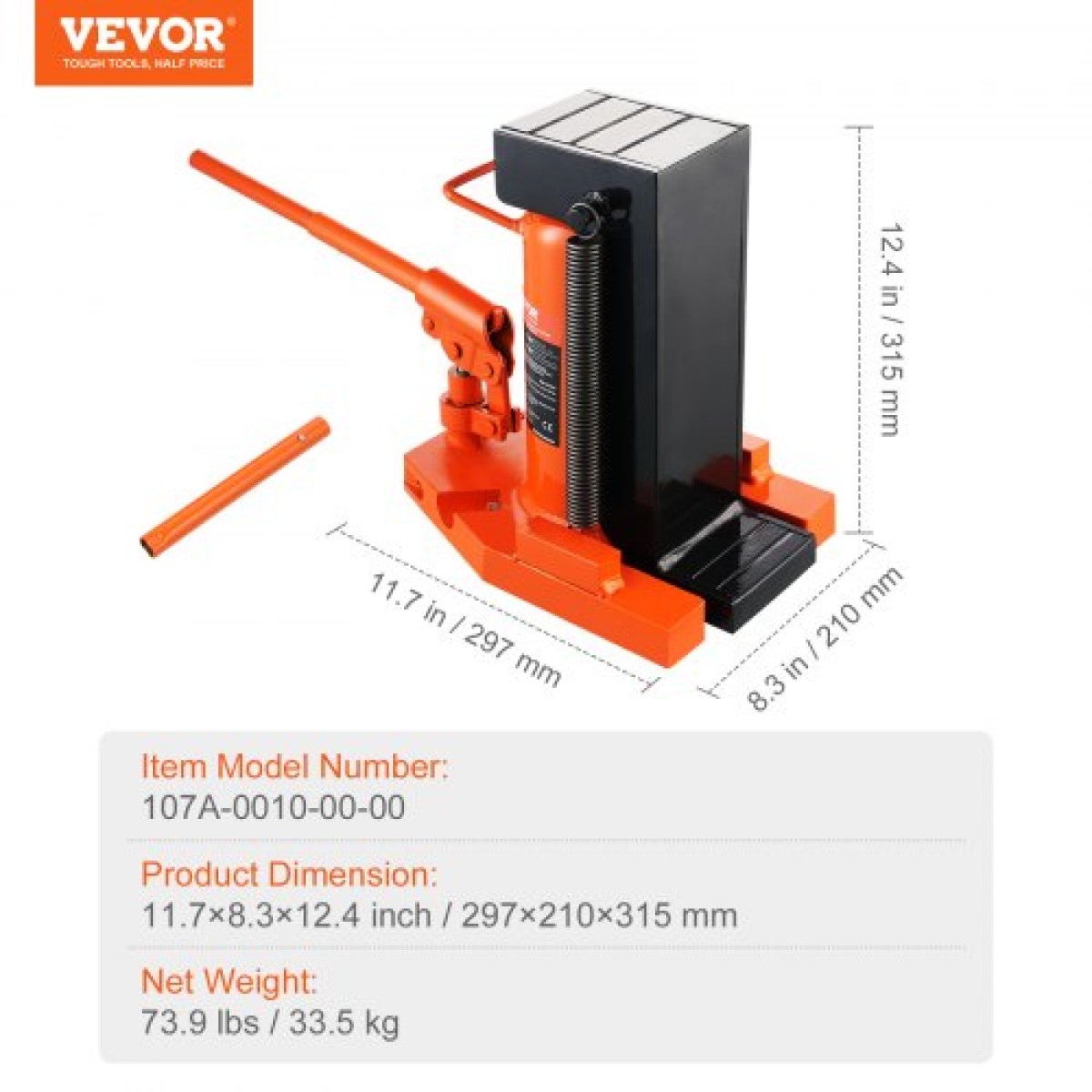 VEVOR Hydraulic Toe Jack, 10 Ton On Toe Jack Lift, 20 Ton On Top Lift Capacity Machine Jack, 1,2-7,5 in Toe Height, 12,6-18,9 in Toe Height, Air Hydraulic Claw Jack for Machinery, Industry