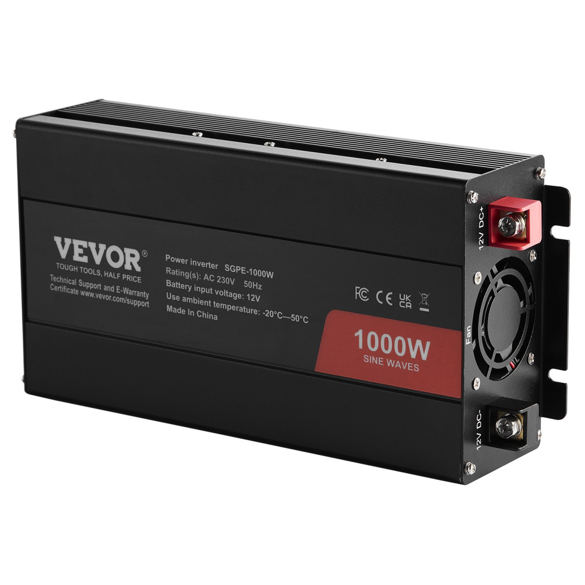 VEVOR Pure Sine Wave Inverter, 1000 Watt, DC 12V σε AC 230V Μετατροπέας ισχύος με 2 πρίζες AC 2 θύρες USB 1 θύρα Type-C, Τηλεχειριστήριο για μικρές οικιακές συσκευές όπως φορητός υπολογιστής Smartphone, Πιστοποίηση CE FCC