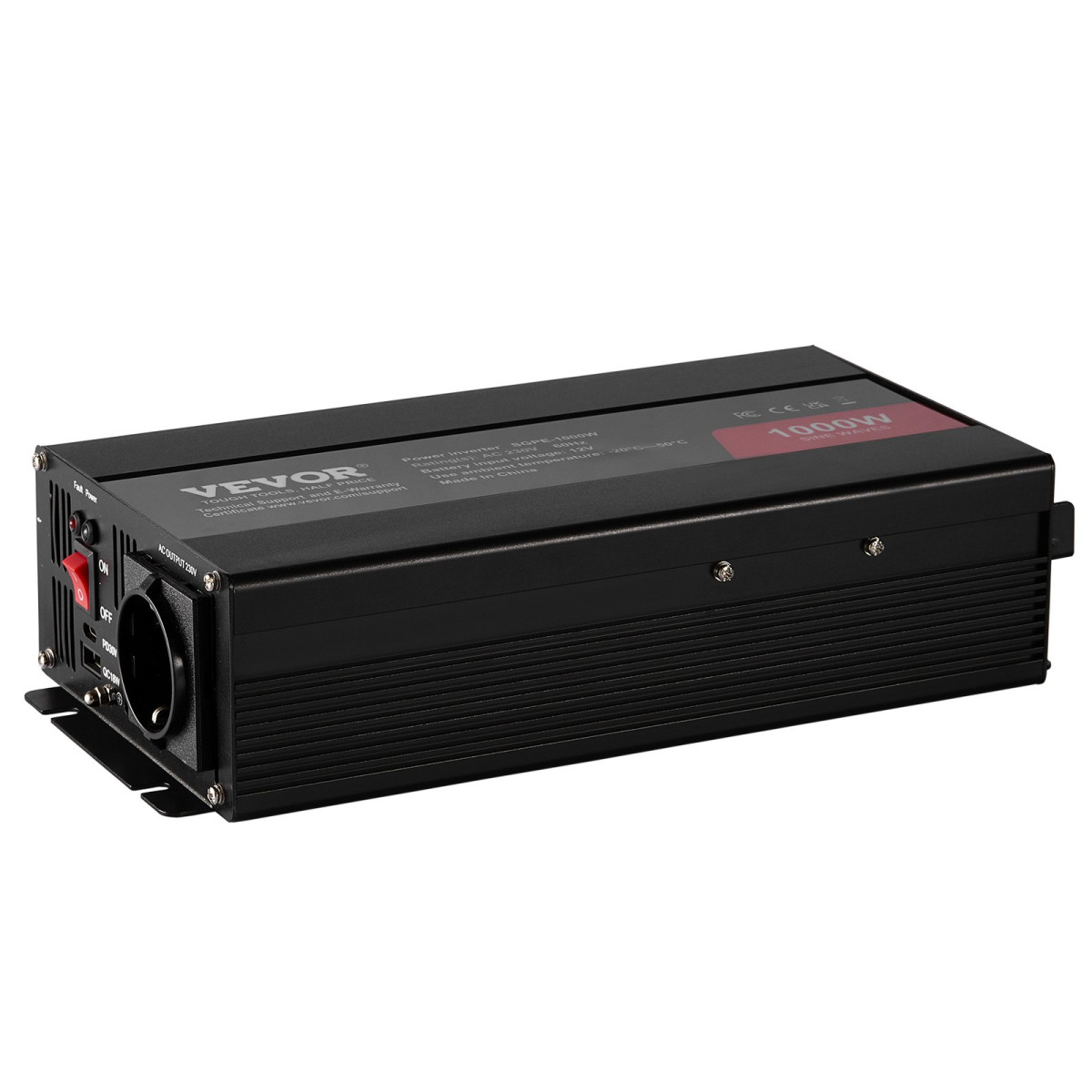 VEVOR Pure Sine Wave Inverter, 1000 Watt, DC 12V σε AC 230V Μετατροπέας ισχύος με 2 πρίζες AC 2 θύρες USB 1 θύρα Type-C, Τηλεχειριστήριο για μικρές οικιακές συσκευές όπως φορητός υπολογιστής Smartphone, Πιστοποίηση CE FCC