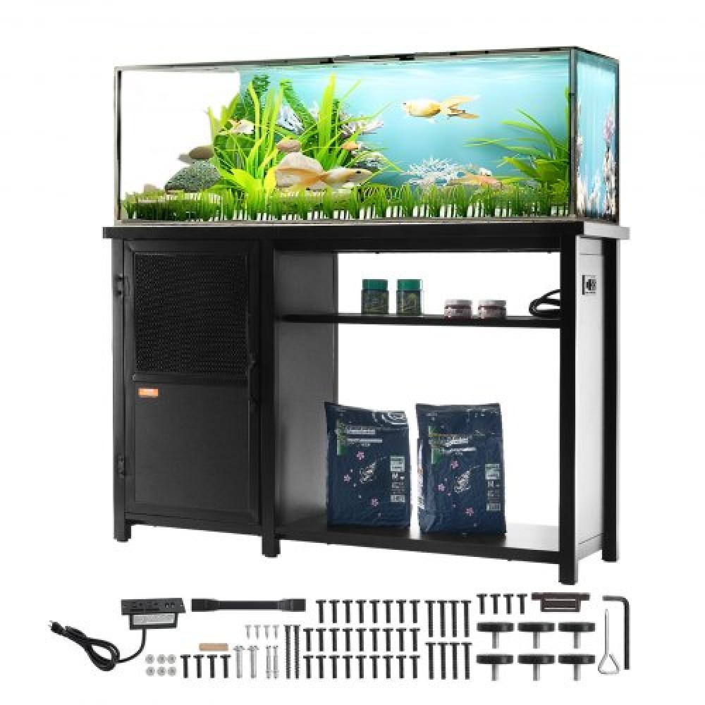 VEVOR Aquarium Stand, 75 Gallon Fish Tank Stand, 52 x 19.7 x 32.3 in Steel and MDF Turtle Tank Stand, 626 lbs Load Capacity, Reptile Tank Stand with Storage Cabinet and Embedded Power Panel, Black