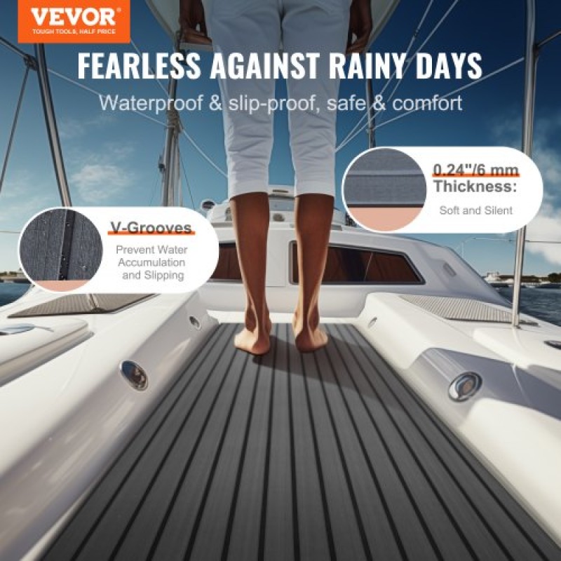 VEVOR Boat Flooring, EVA Foam Boat Decking 94,5" x 17,7", Αντιολισθητικό αυτοκόλλητο δάπεδο, 11,6 sq.ft Θαλάσσιο χαλί για σκάφη, γιοτ, Pontoon, δάπεδο καγιάκ