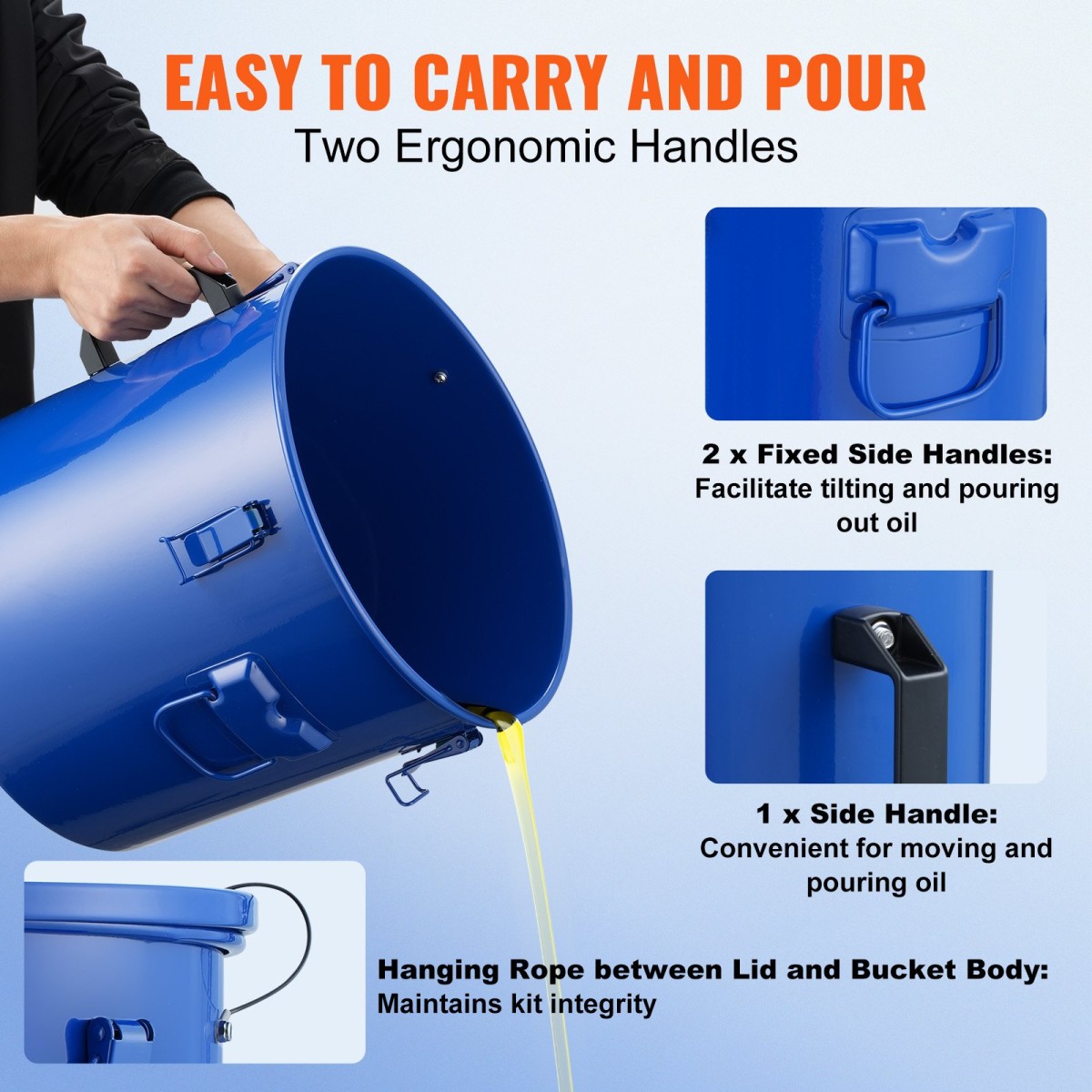 Κάδος λαδιού φριτέζας VEVOR, 8 Gal Oil Disposal Caddy Carbon Steel Κάδος λαδιού φριτέζας με επίστρωση από σκουριά, Δοχείο μεταφοράς λαδιού με καπάκι, κλιπ κλειδώματος, σακούλα φίλτρου για φιλτράρισμα ζεστού μαγειρικού λαδιού, μπλε