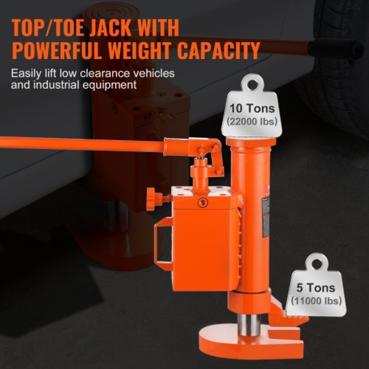 VEVOR Hydraulic Toe Jack, 5 Ton On Toe Jack Lift, 10 Ton On Top Lift Capacity Machine Jack, 1,0-9,1 in Toe Height, 14,6-22,4 in Toe Height, 360° Περιστρεφόμενο γρύλο με νύχια για μηχανήματα, βιομηχανία
