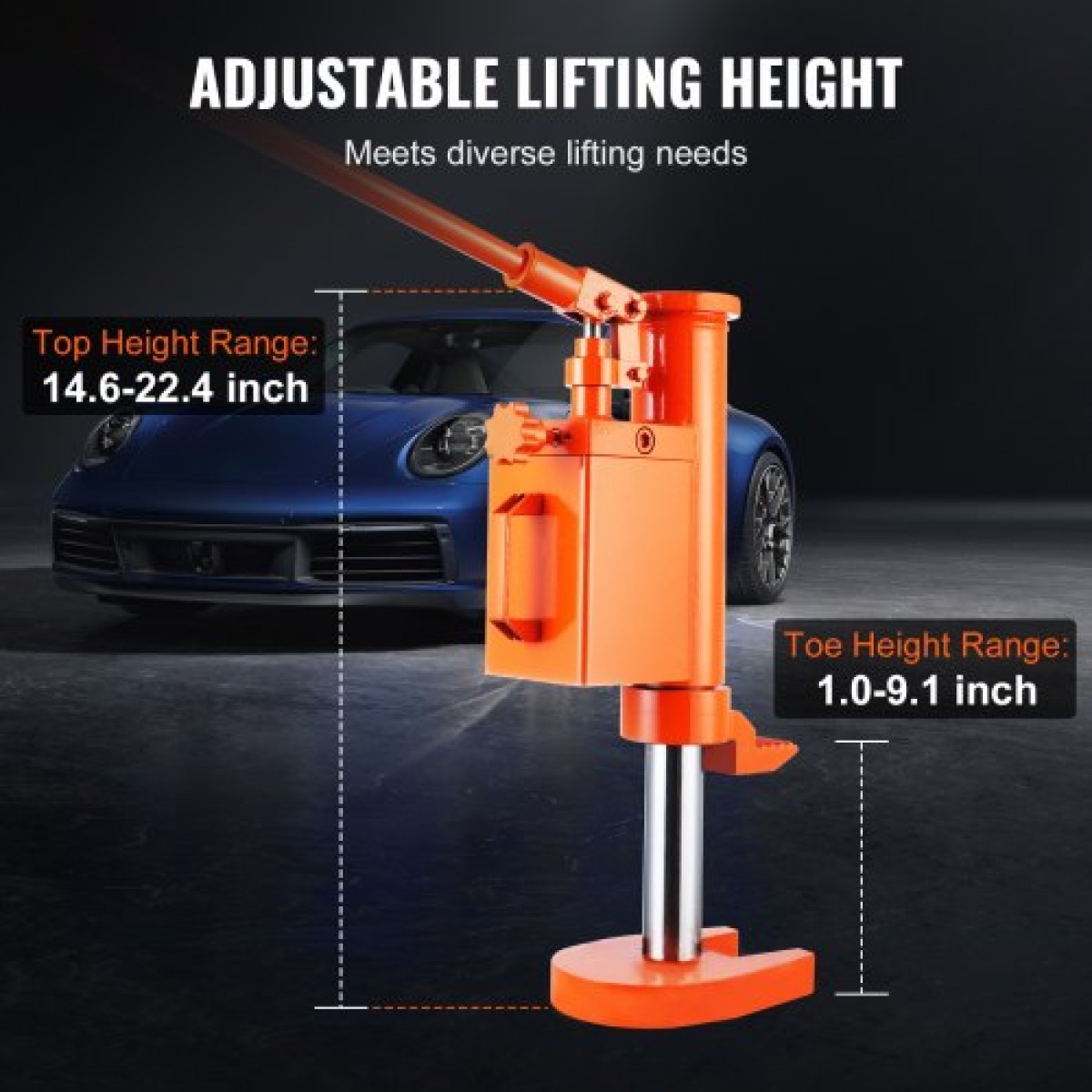 VEVOR Hydraulic Toe Jack, 5 Ton On Toe Jack Lift, 10 Ton On Top Lift Capacity Machine Jack, 1,0-9,1 in Toe Height, 14,6-22,4 in Toe Height, 360° Περιστρεφόμενο γρύλο με νύχια για μηχανήματα, βιομηχανία