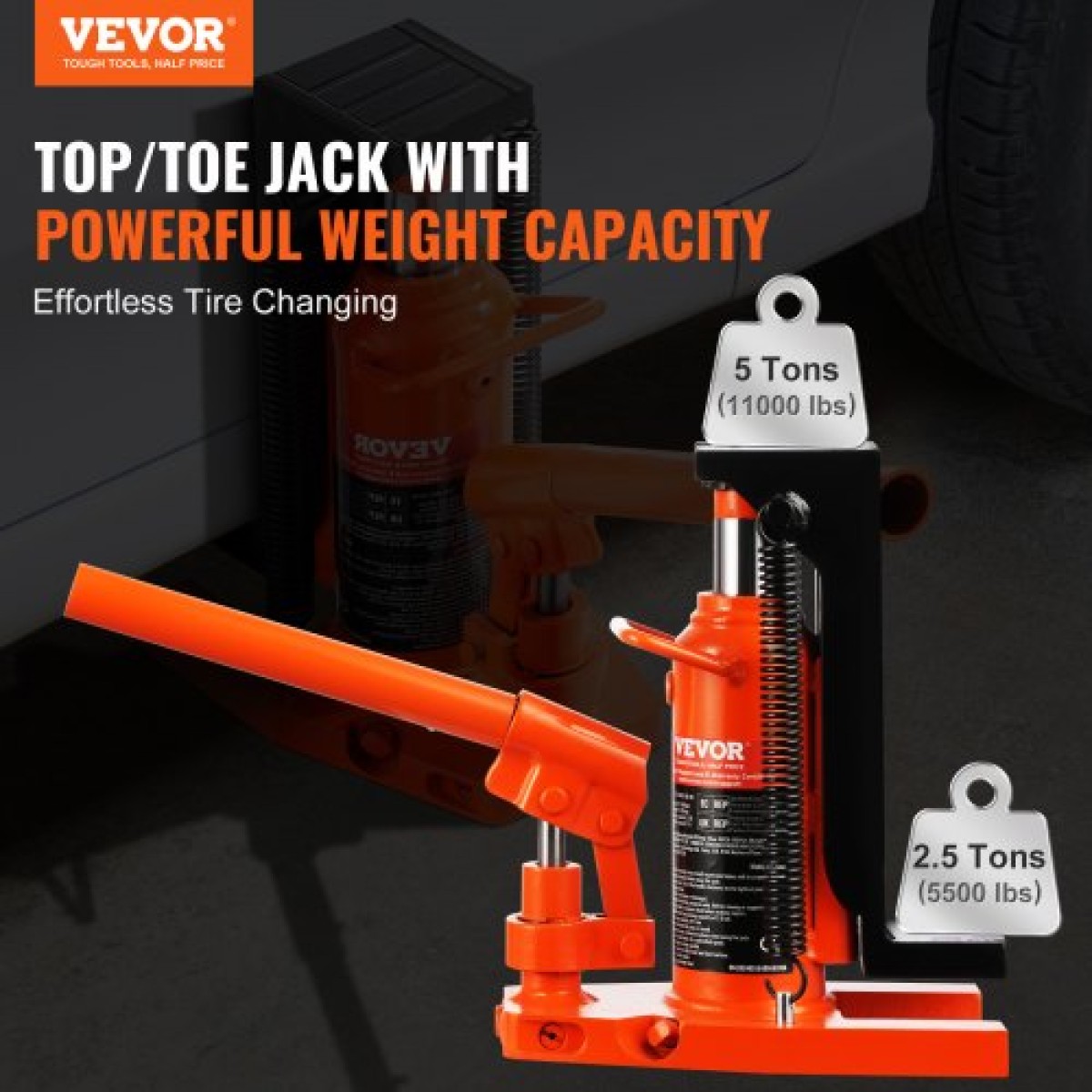 VEVOR Hydraulic Toe Jack, 2,5 Ton/2268 kg On Toe Jack Lift, 5 Ton/4536 kg Jack Capacity Machine, 0,8-5,3 in/2-13,5 cm Ύψος δακτύλων, 8,9-13,4 in/22,6-34 cm Jackry Machinery Clawust, Airdra