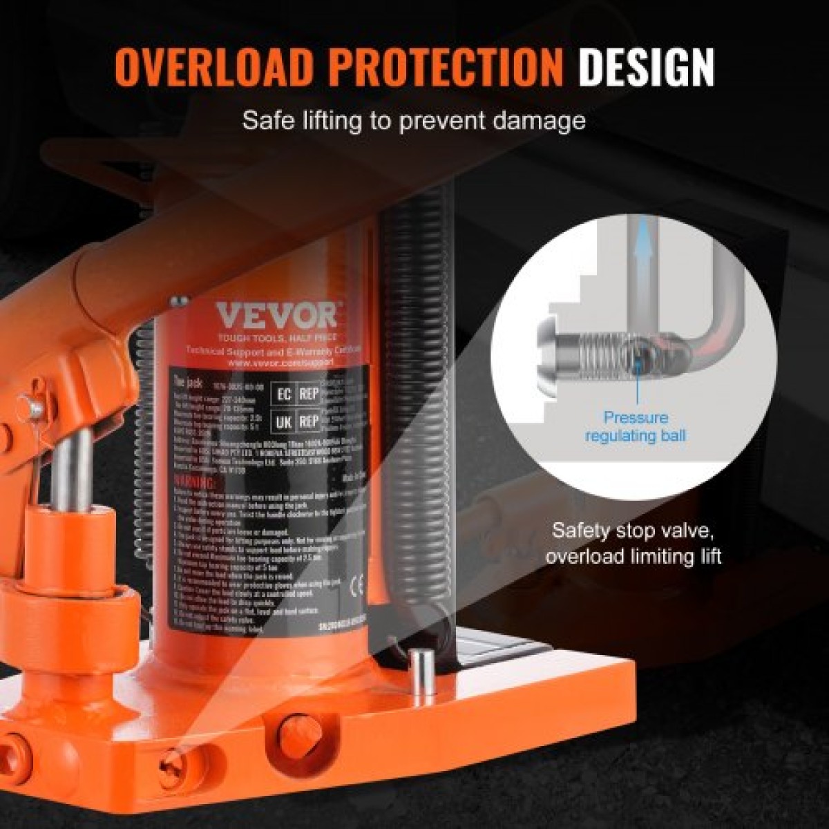 VEVOR Hydraulic Toe Jack, 2,5 Ton/2268 kg On Toe Jack Lift, 5 Ton/4536 kg Jack Capacity Machine, 0,8-5,3 in/2-13,5 cm Ύψος δακτύλων, 8,9-13,4 in/22,6-34 cm Jackry Machinery Clawust, Airdra