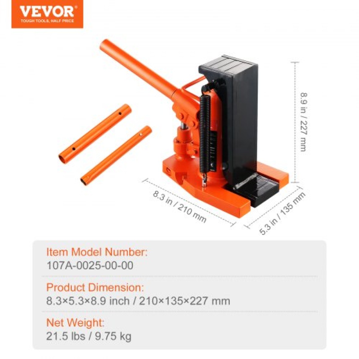 VEVOR Hydraulic Toe Jack, 2,5 Ton/2268 kg On Toe Jack Lift, 5 Ton/4536 kg Jack Capacity Machine, 0,8-5,3 in/2-13,5 cm Ύψος δακτύλων, 8,9-13,4 in/22,6-34 cm Jackry Machinery Clawust, Airdra