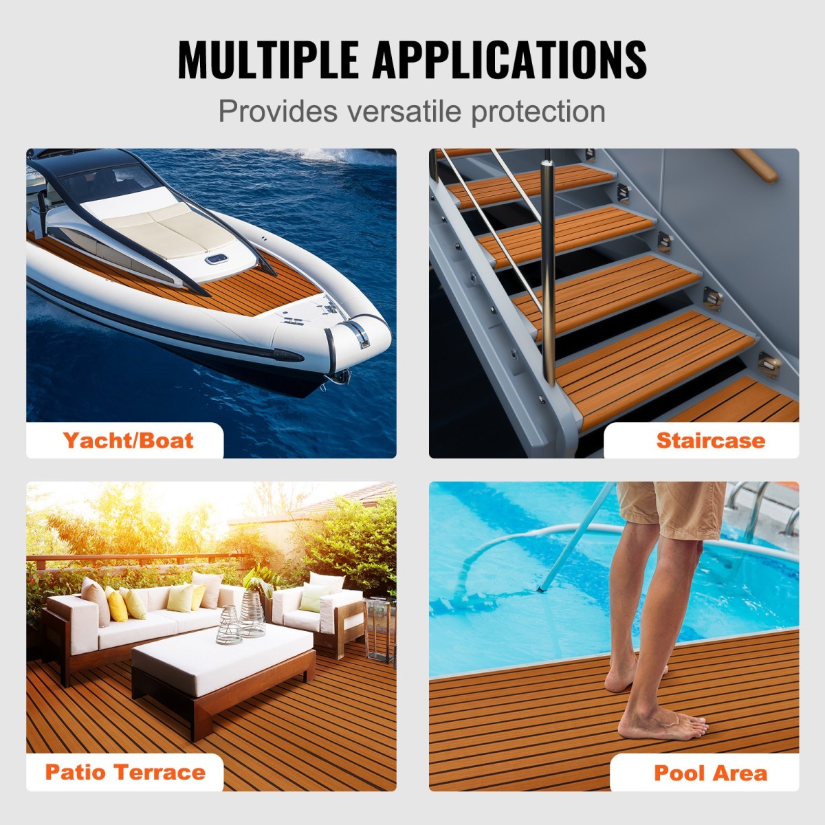 VEVOR Boat Flooring, EVA Foam Boat Decking 240 x 89,9 cm, Αντιολισθητικό αυτοκόλλητο δάπεδο, 2,2 m² Ναυτικό χαλί για σκάφη, γιοτ, Pontoon, δάπεδο καγιάκ