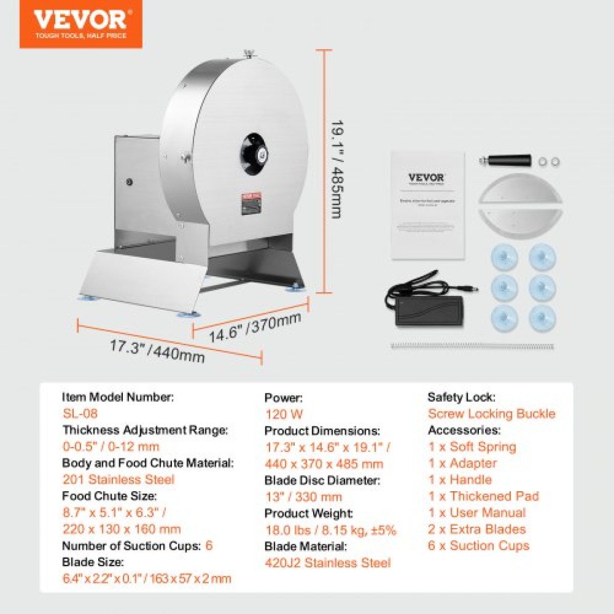 VEVOR Electric Vegetable Slicer, 0-0,5"/0-12mm Πάχος Εμπορική μηχανή κοπής, μετατρέψιμο σε χειροκίνητο, μηχανή κοπής τροφίμων από ανοξείδωτο χάλυβα, μεγάλη θύρα τροφοδοσίας για πατάτα, ντομάτα