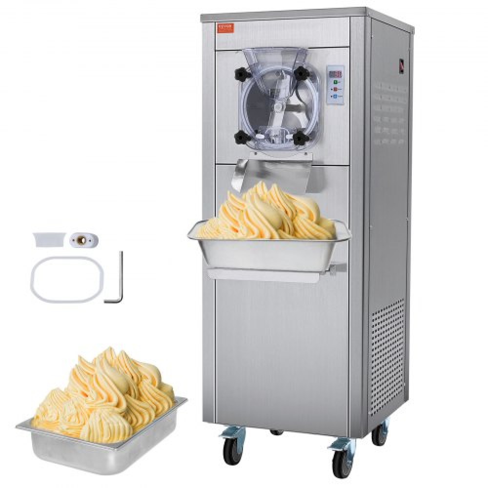 Εμπορική παγωτομηχανή VEVOR, απόδοση 18 L/H, 1600W Παγωτομηχανή σκληρού σερβιρίσματος μονής γεύσης με ρόδες, κύλινδρος από ανοξείδωτο ατσάλι 6 λίτρων, προψύξη αυτόματης καθαριότητας πάνελ LED, για σνακ μπαρ εστιατορίων