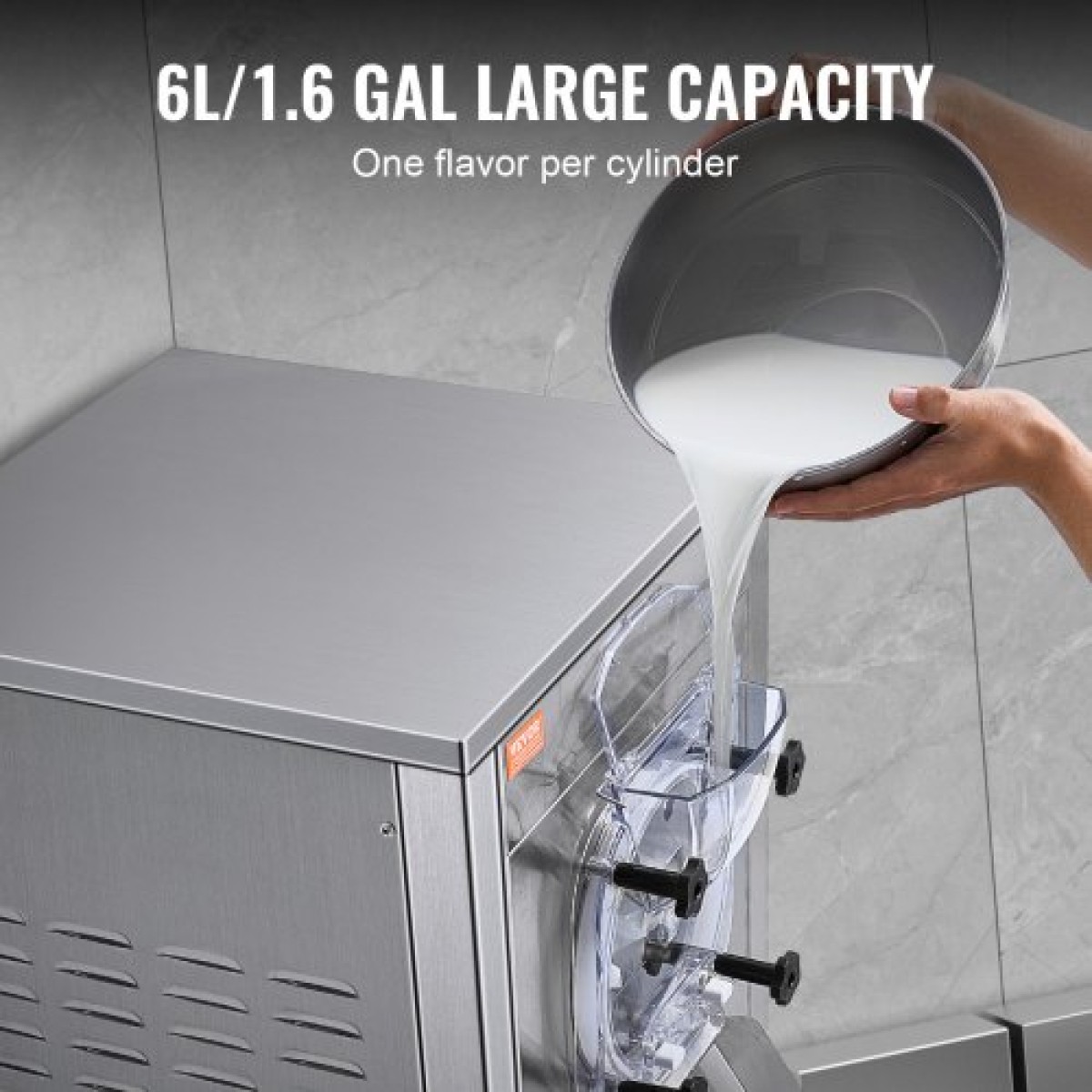 Εμπορική παγωτομηχανή VEVOR, απόδοση 18 L/H, 1600W Παγωτομηχανή σκληρού σερβιρίσματος μονής γεύσης με ρόδες, κύλινδρος από ανοξείδωτο ατσάλι 6 λίτρων, προψύξη αυτόματης καθαριότητας πάνελ LED, για σνακ μπαρ εστιατορίων