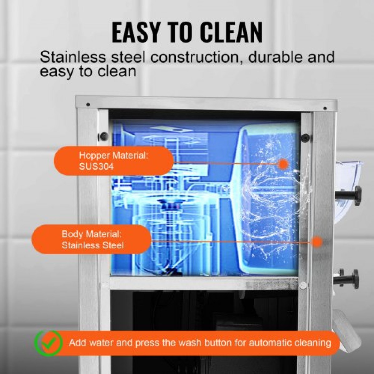 Εμπορική παγωτομηχανή VEVOR, απόδοση 18 L/H, 1600W Παγωτομηχανή σκληρού σερβιρίσματος μονής γεύσης με ρόδες, κύλινδρος από ανοξείδωτο ατσάλι 6 λίτρων, προψύξη αυτόματης καθαριότητας πάνελ LED, για σνακ μπαρ εστιατορίων