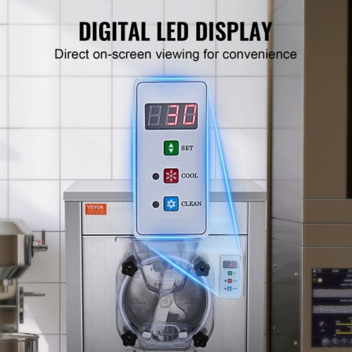 Εμπορική παγωτομηχανή VEVOR, απόδοση 18 L/H, 1600W Παγωτομηχανή σκληρού σερβιρίσματος μονής γεύσης με ρόδες, κύλινδρος από ανοξείδωτο ατσάλι 6 λίτρων, προψύξη αυτόματης καθαριότητας πάνελ LED, για σνακ μπαρ εστιατορίων