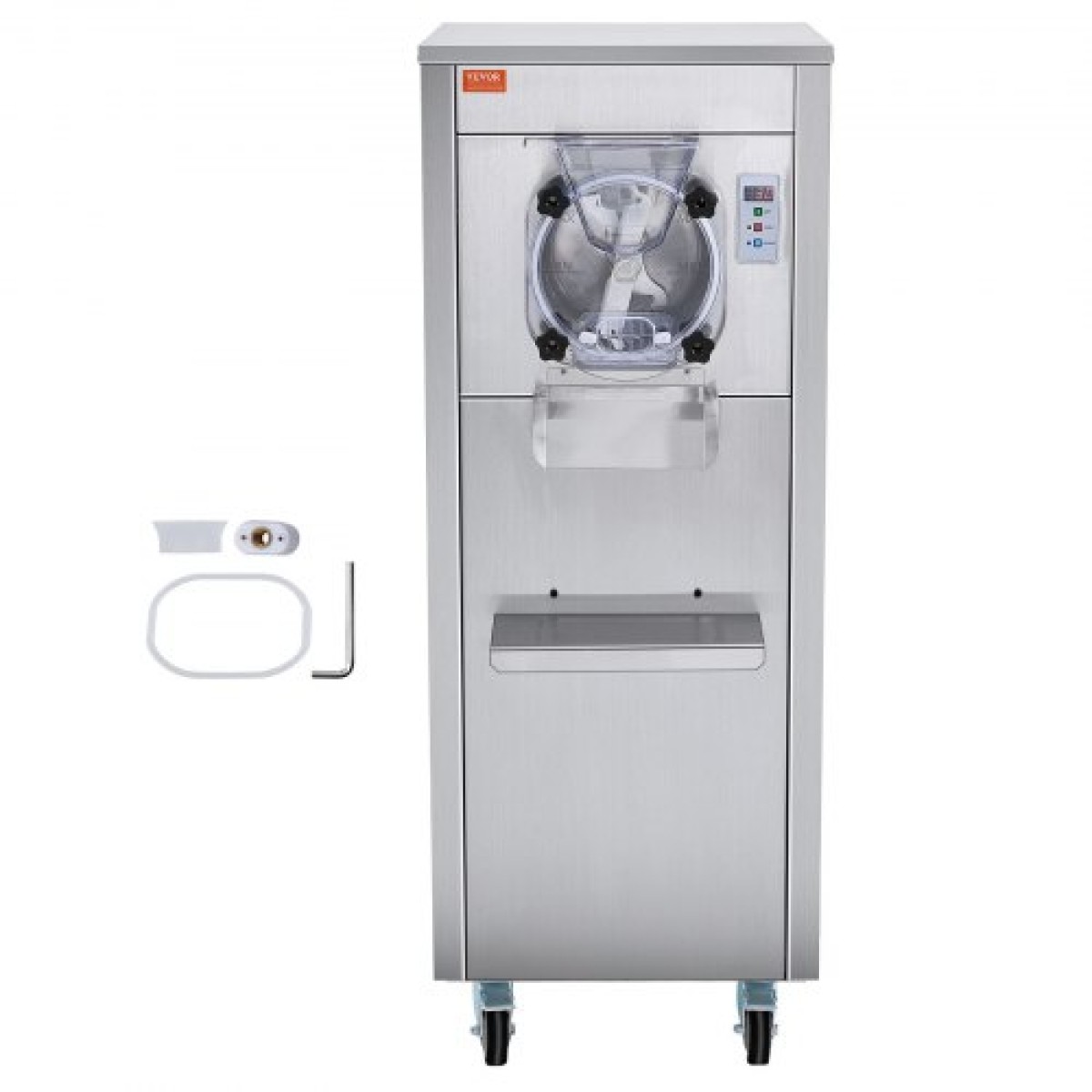 Εμπορική παγωτομηχανή VEVOR, απόδοση 18 L/H, 1600W Παγωτομηχανή σκληρού σερβιρίσματος μονής γεύσης με ρόδες, κύλινδρος από ανοξείδωτο ατσάλι 6 λίτρων, προψύξη αυτόματης καθαριότητας πάνελ LED, για σνακ μπαρ εστιατορίων