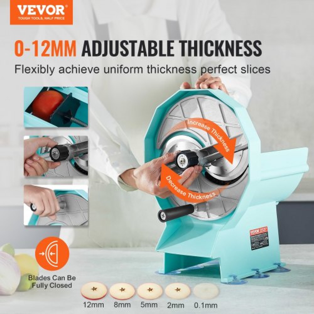 VEVOR Manual Vegetable Fruit Slicer, 0-0,5"/0-12mm Thickness Adjustable Commercial Slicer Machine, Διπλές Θύρες Τροφοδοσίας, Μηχανή Κόφτη Τροφίμων Λεπίδων από ανοξείδωτο χάλυβα για αγγούρι, λεμόνι, ντομάτα