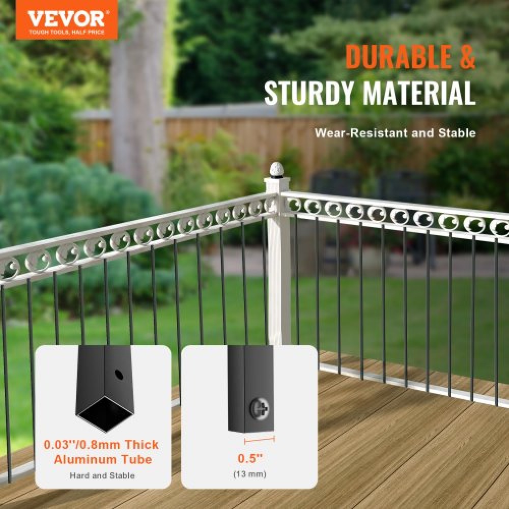 Μεταλλικά κάγκελα VEVOR Staircase, 44'' x 0,5'' τετράγωνα διακοσμητικά κάγκελα από κράμα αλουμινίου, κάγκελο 11 συσκευασιών με βίδες, κλασικό κοίλο ίσιο κιγκλίδωμα κατάστρωμα με σατέν μαύρη επίστρωση