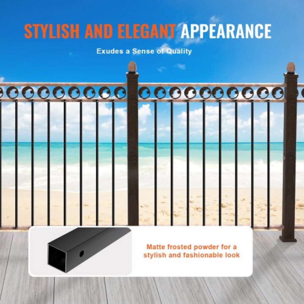 Μεταλλικά κάγκελα VEVOR Staircase, 44'' x 0,5'' τετράγωνα διακοσμητικά κάγκελα από κράμα αλουμινίου, κάγκελο 11 συσκευασιών με βίδες, κλασικό κοίλο ίσιο κιγκλίδωμα κατάστρωμα με σατέν μαύρη επίστρωση