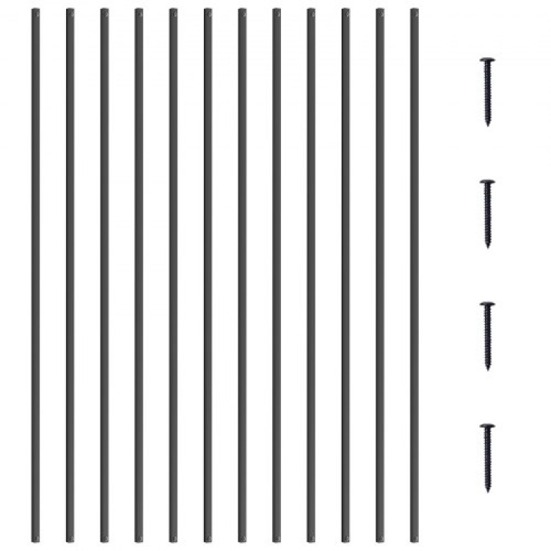 Μεταλλικά κάγκελα VEVOR Staircase, 44'' x 0,5'' τετράγωνα διακοσμητικά κάγκελα από κράμα αλουμινίου, κάγκελο 11 συσκευασιών με βίδες, κλασικό κοίλο ίσιο κιγκλίδωμα κατάστρωμα με σατέν μαύρη επίστρωση