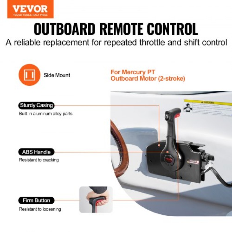 VEVOR Boat Throttle Control, 881170A15 Πλαϊνά τοποθετημένο εξωλέμβιο τηλεχειριστήριο για Mercury PT 2-stroke, Marine Throttle Control Box με Power Trim Switch, 16,3 ft Harness 8+4 Pin, and Lanyard
