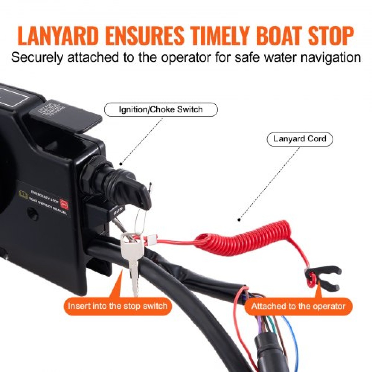 VEVOR Boat Throttle Control, 881170A15 Πλαϊνά τοποθετημένο εξωλέμβιο τηλεχειριστήριο για Mercury PT 2-stroke, Marine Throttle Control Box με Power Trim Switch, 16,3 ft Harness 8+4 Pin, and Lanyard