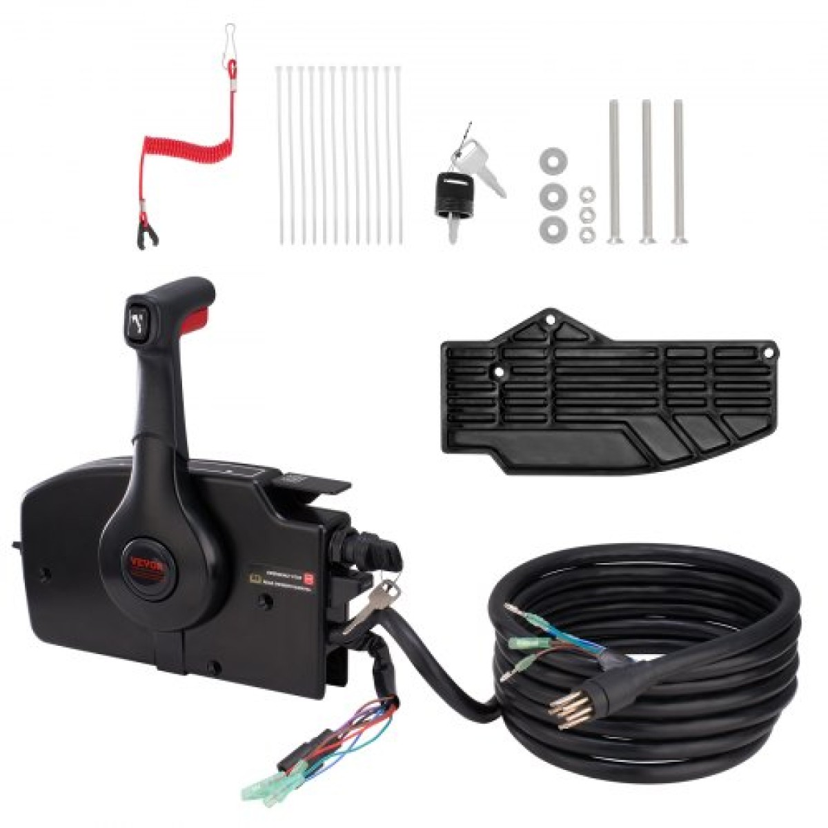 VEVOR Boat Throttle Control, 881170A15 Πλαϊνά τοποθετημένο εξωλέμβιο τηλεχειριστήριο για Mercury PT 2-stroke, Marine Throttle Control Box με Power Trim Switch, 16,3 ft Harness 8+4 Pin, and Lanyard