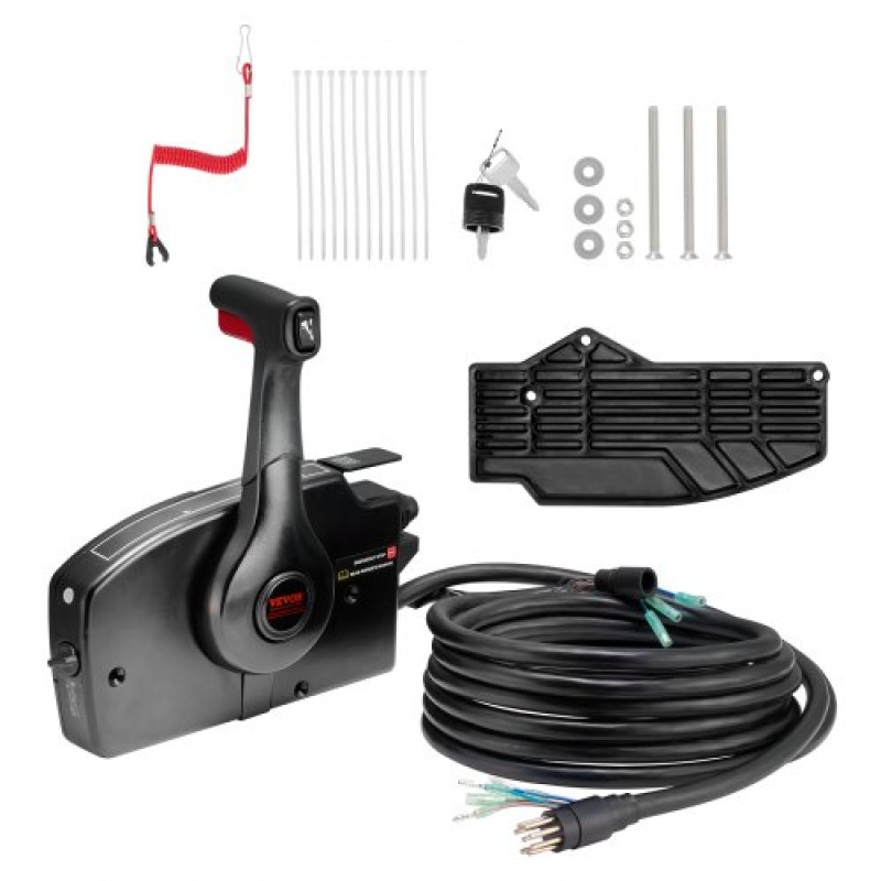 VEVOR Boat Throttle Control, 881170A15 Πλαϊνά τοποθετημένο εξωλέμβιο τηλεχειριστήριο για Mercury PT 2-stroke, Marine Throttle Control Box με Power Trim Switch, 16,3 ft Harness 8+4 Pin, and Lanyard