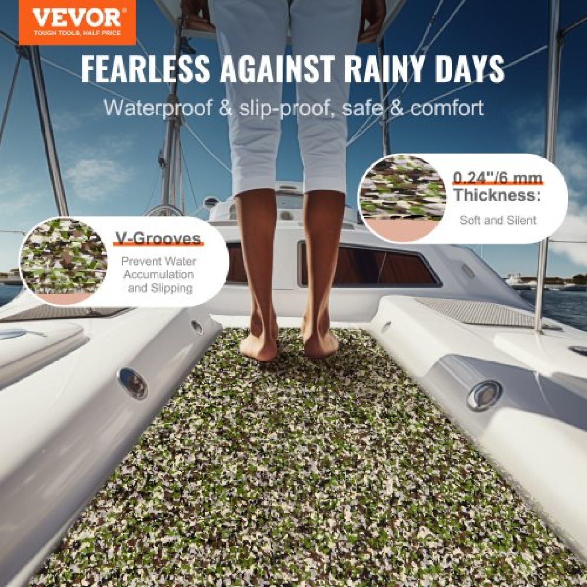 VEVOR Boat Flooring, EVA Foam Boat Decking 94,5" x 35,4", Αντιολισθητικό αυτοκόλλητο δάπεδο, 23,2 sq.ft Θαλάσσιο χαλί για σκάφη, γιοτ, Pontoon, δάπεδα καγιάκ