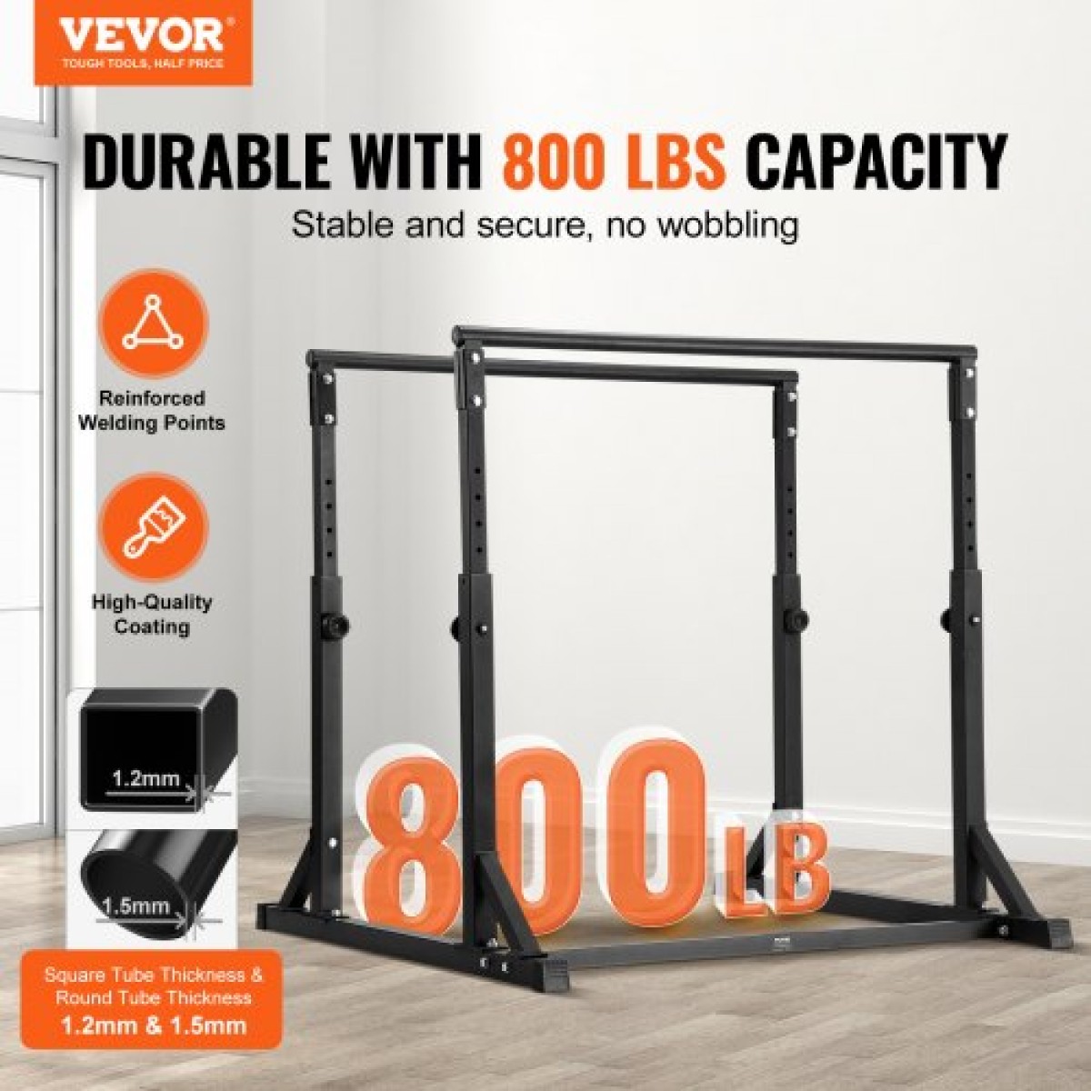 VEVOR Dip Bar, χωρητικότητας 363 kg, Σταθμός βαρέως τύπου Dip Stand με ρυθμιζόμενο ύψος, Fitness Workout Dip Bar Station Stabilizer Parallette Push Up Stand, Παράλληλες ράβδοι για προπόνηση δύναμης στο σπίτι Γυμναστήριο