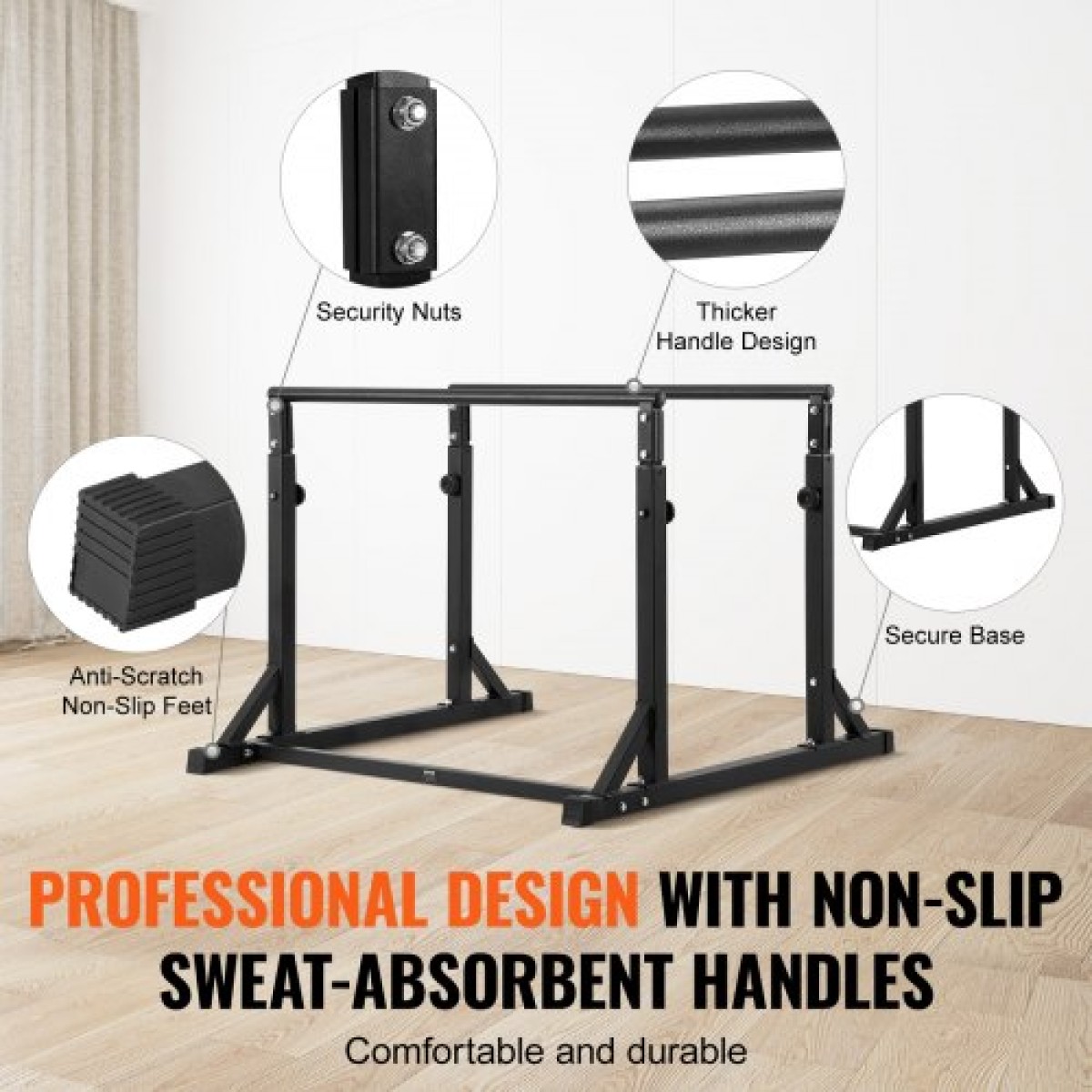 VEVOR Dip Bar, χωρητικότητας 363 kg, Σταθμός βαρέως τύπου Dip Stand με ρυθμιζόμενο ύψος, Fitness Workout Dip Bar Station Stabilizer Parallette Push Up Stand, Παράλληλες ράβδοι για προπόνηση δύναμης στο σπίτι Γυμναστήριο