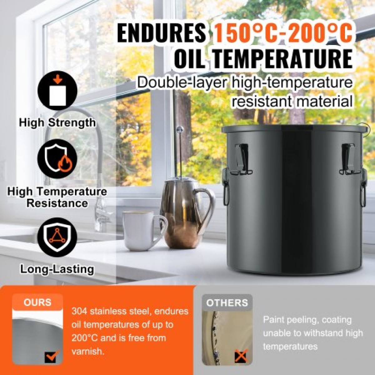 Κάδος γράσου φριτέζας VEVOR, 10 Gal Oil Disposal Caddy Κάδος λαδιού φριτέζας από ανοξείδωτο ατσάλι Αντισκωριακή επίστρωση, Δοχείο μεταφοράς λαδιού με καπάκι, κλιπ κλειδώματος, σακούλα φίλτρου για φιλτράρισμα ζεστού μαγειρικού λαδιού, μαύρο