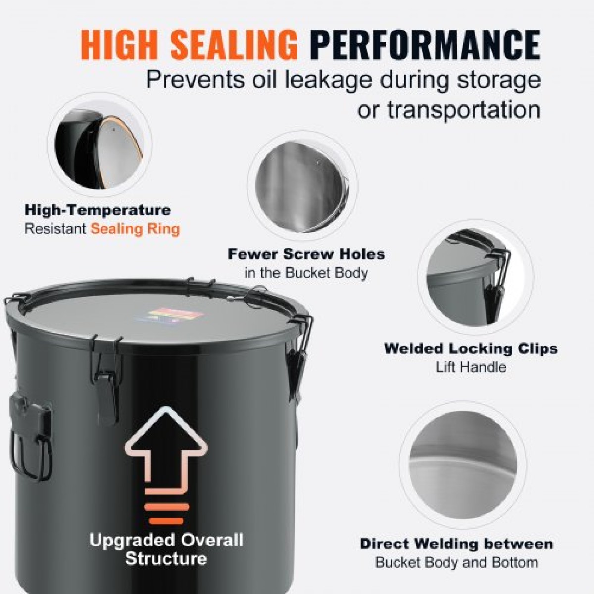 Κάδος γράσου φριτέζας VEVOR, 10 Gal Oil Disposal Caddy Κάδος λαδιού φριτέζας από ανοξείδωτο ατσάλι Αντισκωριακή επίστρωση, Δοχείο μεταφοράς λαδιού με καπάκι, κλιπ κλειδώματος, σακούλα φίλτρου για φιλτράρισμα ζεστού μαγειρικού λαδιού, μαύρο