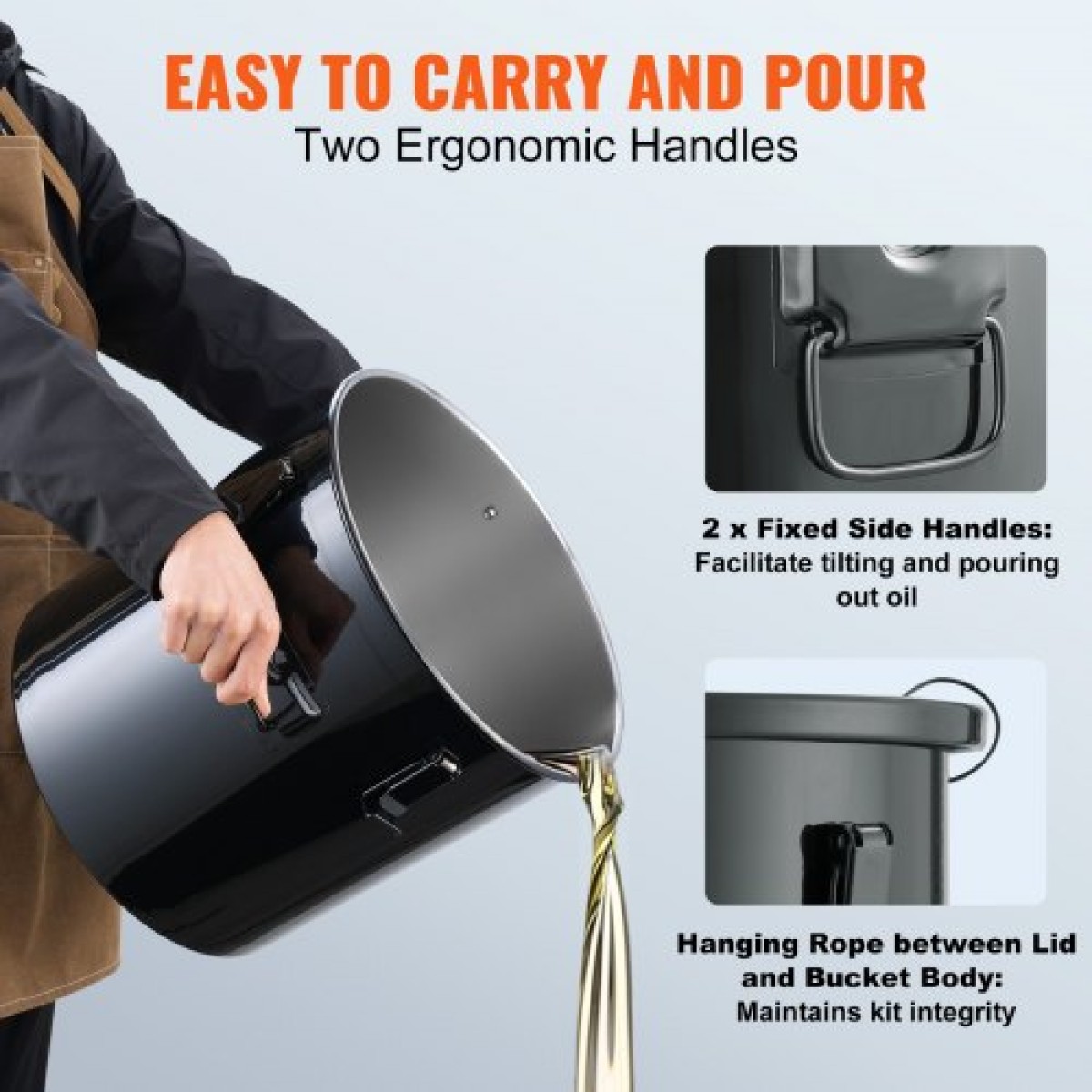 Κάδος γράσου φριτέζας VEVOR, 10 Gal Oil Disposal Caddy Κάδος λαδιού φριτέζας από ανοξείδωτο ατσάλι Αντισκωριακή επίστρωση, Δοχείο μεταφοράς λαδιού με καπάκι, κλιπ κλειδώματος, σακούλα φίλτρου για φιλτράρισμα ζεστού μαγειρικού λαδιού, μαύρο