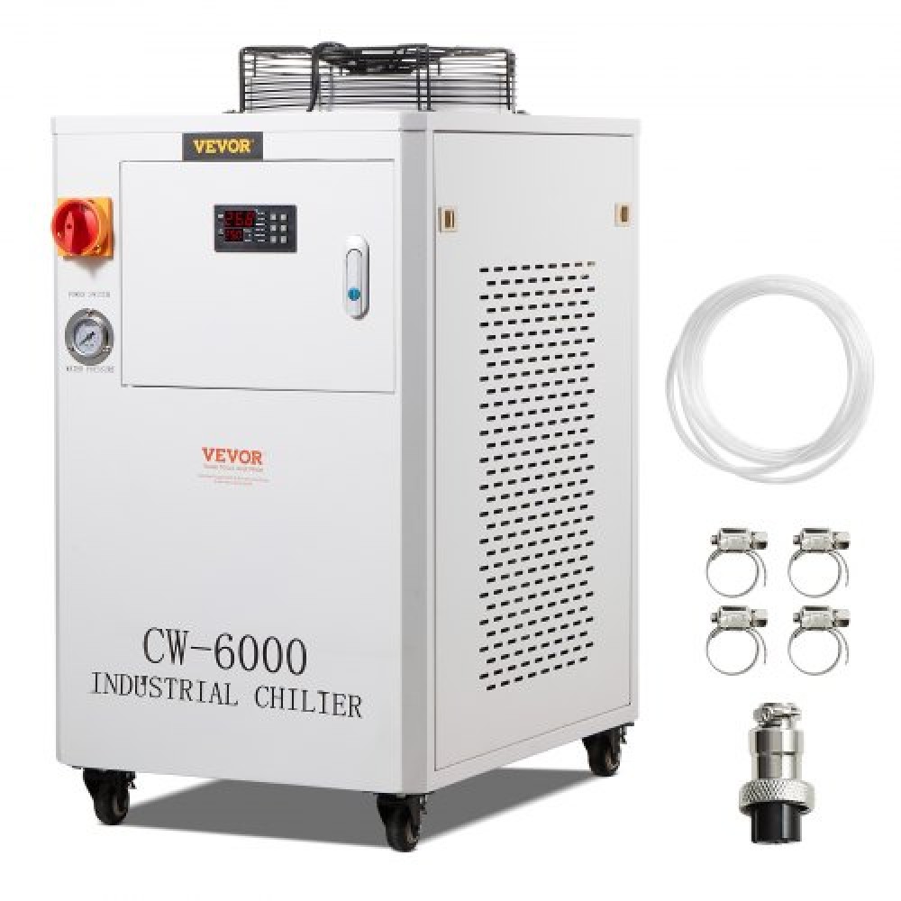 VEVOR Industrial Water Chiller CW6000, 1500W Water Chiller Cooling System with Compressor, 15L Water Tank Capacity, 65L/min Max Flow Rate, for CO2 Laser Engraving Machine Cooling Machine