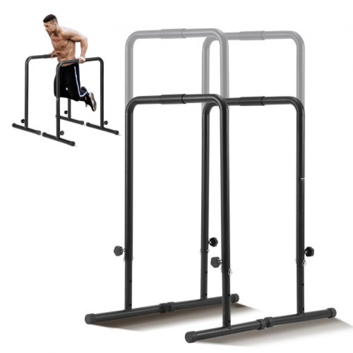 VEVOR Dip Bars, χωρητικότητα 440 lbs, Σταθμός βαρέως τύπου Dip Stand με ρυθμιζόμενο ύψος, Fitness Workout Dip Bar Station Stabilizer Parallette Push Up Stand, Παράλληλες μπάρες για προπόνηση δύναμης στο σπίτι Γυμναστήριο