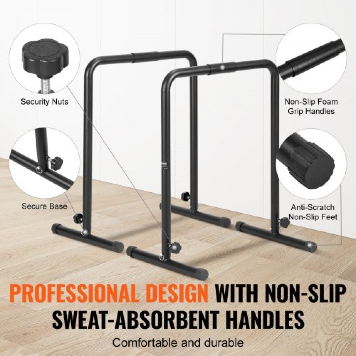 VEVOR Dip Bars, χωρητικότητα 440 lbs, Σταθμός βαρέως τύπου Dip Stand με ρυθμιζόμενο ύψος, Fitness Workout Dip Bar Station Stabilizer Parallette Push Up Stand, Παράλληλες μπάρες για προπόνηση δύναμης στο σπίτι Γυμναστήριο